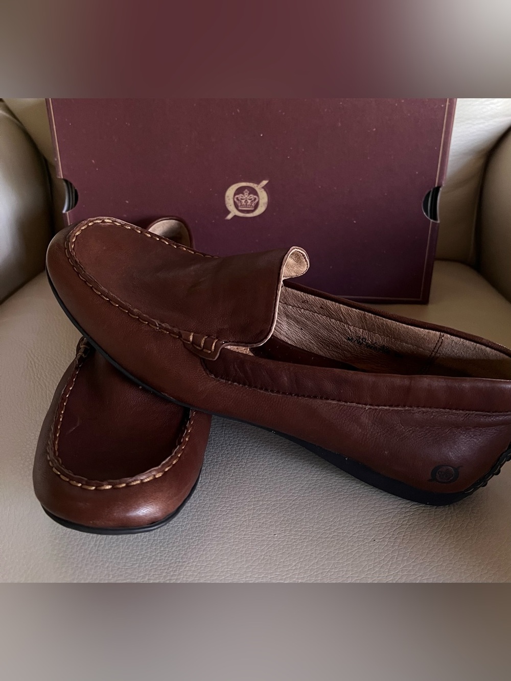 Born Current Loafers Women's Size 10 Mahogany Brown Leather Slip On Flats NIB